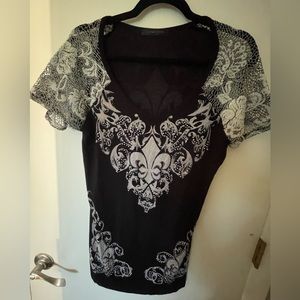 Rhinestone shirt and mesh sleeves size L